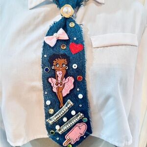 Customized Betty Boop Denim Patch Ribbon with Pink Accents